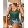 imageSweatyRocks Womens Fringe Sleeveless Boho Tassel Tank Top Slim Fit Cami Summer TopsPure Green