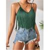 imageSweatyRocks Womens Fringe Sleeveless Boho Tassel Tank Top Slim Fit Cami Summer TopsPure Green