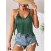 imageSweatyRocks Womens Fringe Sleeveless Boho Tassel Tank Top Slim Fit Cami Summer TopsPure Green