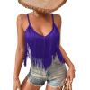 imageSweatyRocks Womens Fringe Sleeveless Boho Tassel Tank Top Slim Fit Cami Summer TopsPurple
