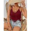 imageSweatyRocks Womens Fringe Sleeveless Boho Tassel Tank Top Slim Fit Cami Summer TopsRed