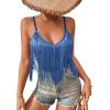 imageSweatyRocks Womens Fringe Sleeveless Boho Tassel Tank Top Slim Fit Cami Summer TopsSolid Blue