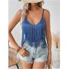imageSweatyRocks Womens Fringe Sleeveless Boho Tassel Tank Top Slim Fit Cami Summer TopsSolid Blue