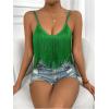 imageSweatyRocks Womens Fringe Sleeveless Boho Tassel Tank Top Slim Fit Cami Summer TopsSolid Green