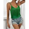 imageSweatyRocks Womens Fringe Sleeveless Boho Tassel Tank Top Slim Fit Cami Summer TopsSolid Green