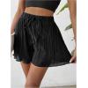 imageSweatyRocks Womens Sheer Ruffle Pleated Wide Leg Cover Up Short Elastic Waist Beachwear ShortsBlack