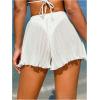 imageSweatyRocks Womens Sheer Ruffle Pleated Wide Leg Cover Up Short Elastic Waist Beachwear ShortsWhite