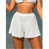 imageSweatyRocks Womens Sheer Ruffle Pleated Wide Leg Cover Up Short Elastic Waist Beachwear ShortsWhite