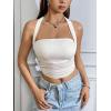 imageSweatyRocks Womens Sleeveless Tie Backless Halter Crop Top Slim Fit Ruched Solid Summer Tank TopsWhite