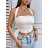 imageSweatyRocks Womens Sleeveless Tie Backless Halter Crop Top Slim Fit Ruched Solid Summer Tank TopsWhite