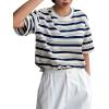 imageSweatyRocks Womens Striped Shirt Half Sleeve Round Neck Loose Casual Basic Tee TopsBlack and White