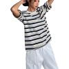 imageSweatyRocks Womens Striped Shirt Half Sleeve Round Neck Loose Casual Basic Tee TopsBlack and White