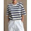 imageSweatyRocks Womens Striped Shirt Half Sleeve Round Neck Loose Casual Basic Tee TopsBlack and White