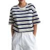 imageSweatyRocks Womens Striped Shirt Half Sleeve Round Neck Loose Casual Basic Tee TopsBlack and White