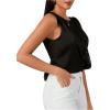 imageSweatyRocks Womens Tie Backless Round Neck Satin Blouses Shirts Ruched Sleeveless Tank TopBlack