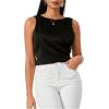 imageSweatyRocks Womens Tie Backless Round Neck Satin Blouses Shirts Ruched Sleeveless Tank TopBlack