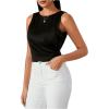imageSweatyRocks Womens Tie Backless Round Neck Satin Blouses Shirts Ruched Sleeveless Tank TopBlack