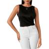 imageSweatyRocks Womens Tie Backless Round Neck Satin Blouses Shirts Ruched Sleeveless Tank TopBlack