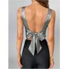 imageSweatyRocks Womens Tie Backless Round Neck Satin Blouses Shirts Ruched Sleeveless Tank TopSilver