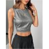 imageSweatyRocks Womens Tie Backless Round Neck Satin Blouses Shirts Ruched Sleeveless Tank TopSilver