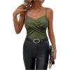 imageSweatyRocks Womens Twist Wrap V Neck Spaghetti Strap Ruched Camisole Tank TopArmy Green