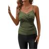 imageSweatyRocks Womens Twist Wrap V Neck Spaghetti Strap Ruched Camisole Tank TopArmy Green