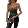 imageSweatyRocks Womens Twist Wrap V Neck Spaghetti Strap Ruched Camisole Tank TopArmy Green