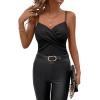 imageSweatyRocks Womens Twist Wrap V Neck Spaghetti Strap Ruched Camisole Tank TopBlack