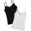 imageSweatyRocks 2 Pcs Womens lace Camisole V Neck Tank Top Sleeveless Y2k Trim Ruched Aesthetic Cami Tank TopBlack and White