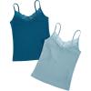 imageSweatyRocks 2 Pcs Womens lace Camisole V Neck Tank Top Sleeveless Y2k Trim Ruched Aesthetic Cami Tank TopBlue