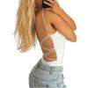 imageSweatyRocks Womens Backless Camisole Tops Criss Cross Fitted Spaghetti Strap Tank TopWhite