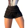 imageSweatyRocks Womens Boho Fringe Trim Elastic Waist Shorts Solid Straight Leg Tassel Party ShortsBlack