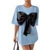 imageSweatyRocks Womens Bow Twist Front T Shirts Crew Neck Short Sleeve Tee TopsBlue