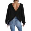 imageSweatyRocks Womens Criss Cross Round Neck Pullover Sweaters Long Sleeve Loose Cut Out Back Knit Tee Tops Backless ShirtsBlack