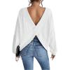 imageSweatyRocks Womens Criss Cross Round Neck Pullover Sweaters Long Sleeve Loose Cut Out Back Knit Tee Tops Backless ShirtsWhite