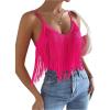 imageSweatyRocks Womens Fringe Sleeveless Boho Tassel Tank Top Slim Fit Cami Summer TopsHot Pink