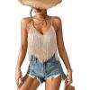 imageSweatyRocks Womens Fringe Sleeveless Boho Tassel Tank Top Slim Fit Cami Summer TopsKhaki
