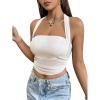 imageSweatyRocks Womens Sleeveless Tie Backless Halter Crop Top Slim Fit Ruched Solid Summer Tank TopsWhite