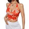 imageSweatyRocks Womens Summer Floral Print Sleeveless Halter Crop Top Slim Fit Tank Cami TopsOrange