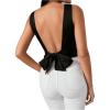 imageSweatyRocks Womens Tie Backless Round Neck Satin Blouses Shirts Ruched Sleeveless Tank TopBlack