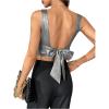 imageSweatyRocks Womens Tie Backless Round Neck Satin Blouses Shirts Ruched Sleeveless Tank TopSilver