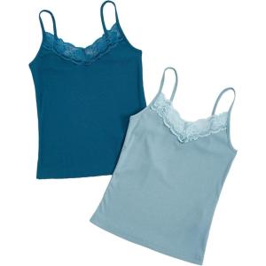 imageSweatyRocks 2 Pcs Womens lace Camisole V Neck Tank Top Sleeveless Y2k Trim Ruched Aesthetic Cami Tank TopBlue