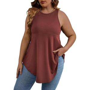 imageSweatyRocks Women Loose Sleeveless Solid Color Casual Plain Tank Tops Plus Size Curved Hem Workout Summer Tee TopsRed