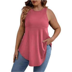 imageSweatyRocks Women Loose Sleeveless Solid Color Casual Plain Tank Tops Plus Size Curved Hem Workout Summer Tee TopsWatermelon Pink