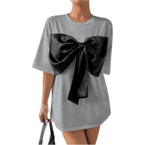imageSweatyRocks Womens Bow Twist Front T Shirts Crew Neck Short Sleeve Tee TopsGrey