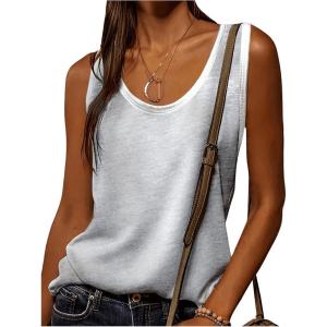imageSweatyRocks Womens Colorblock Scoop Neck Sleeveless Tank Top Contrast Binding Casual Vest TopsGrey
