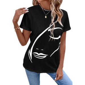 imageSweatyRocks Womens Figure Graphic Short Sleeve Round Neck Tee Casual Regular Fit Pullover T ShirtBlack