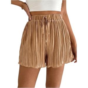 imageSweatyRocks Womens Sheer Ruffle Pleated Wide Leg Cover Up Short Elastic Waist Beachwear ShortsKhaki