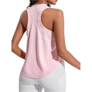 imageSweatyRocks Womens Sleeveless Round Neck Sports Racerback Tank Top Solid Asymmetrical Hem Yoga TopsPink