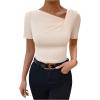 imageSweatyRocks Womens Asymmetrical Neck Ruched Tee Solid Short Sleeve T ShirtsApricot